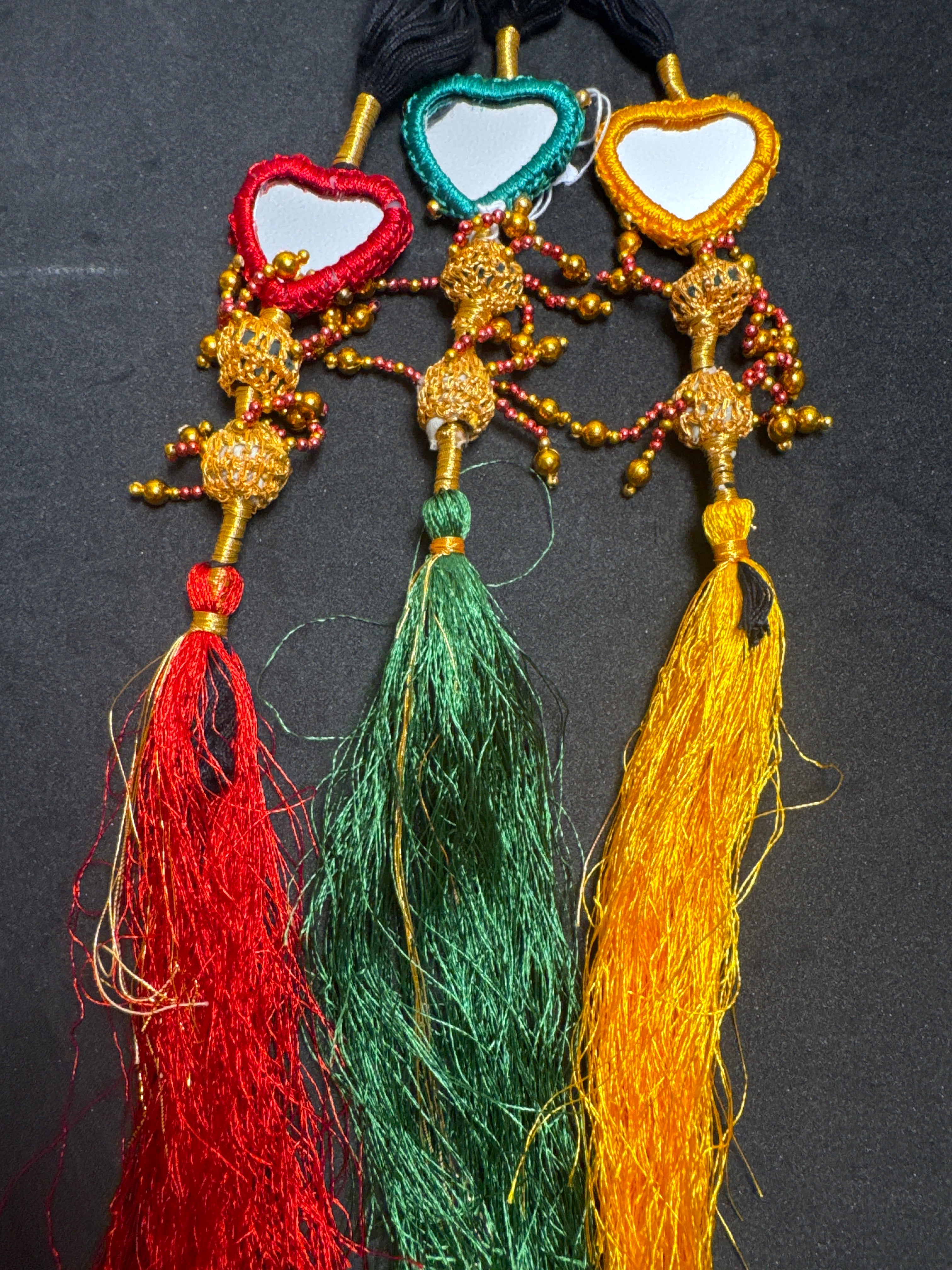 Black Parranda with multi colours heart mirror & multi beads in multi  tassels SP40