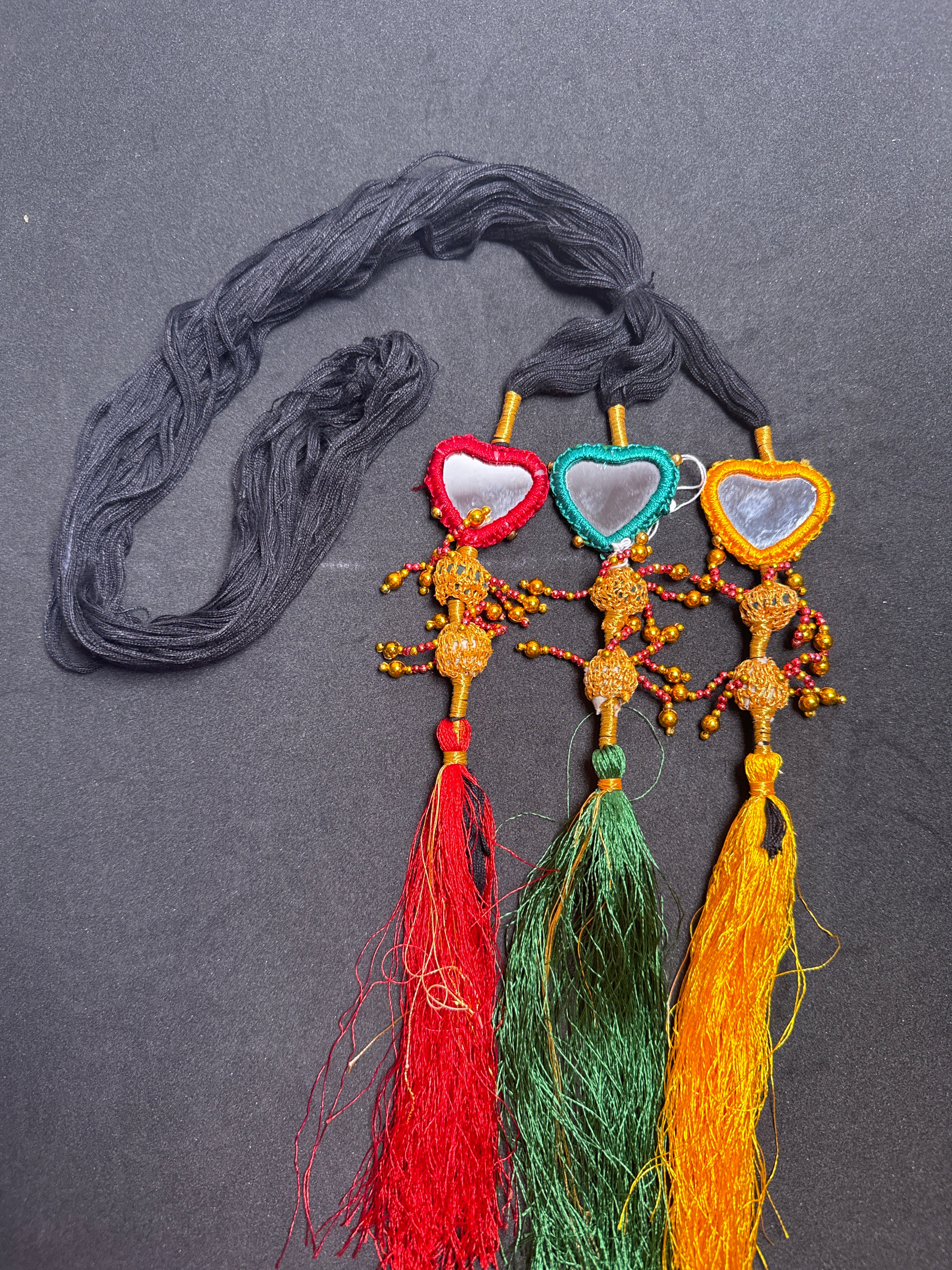 Black Parranda with multi colours heart mirror & multi beads in multi  tassels SP40