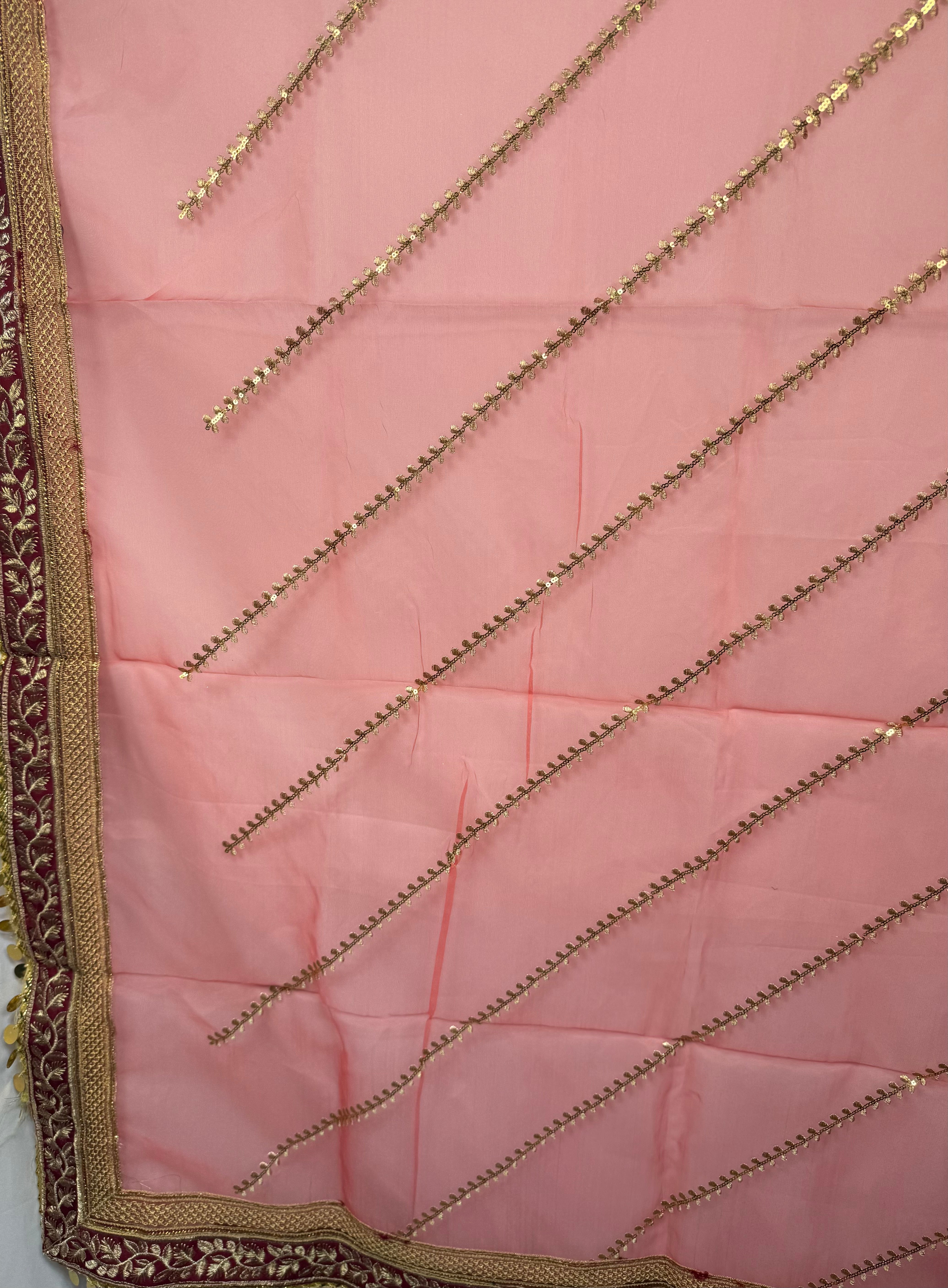 Peach Colour Organza Duptta With Embroidery And Coin Lace By Areeba'S Couture