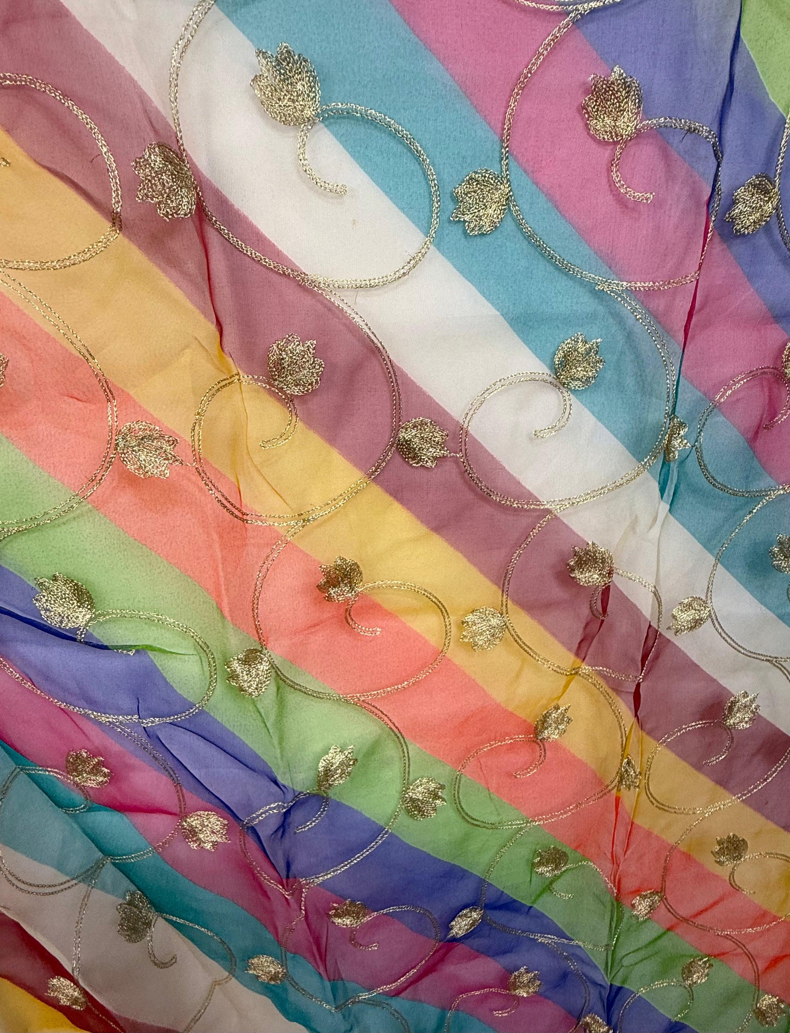 Dupptta Organza Multi Colour With Golden Embroidery Work Dcg-7