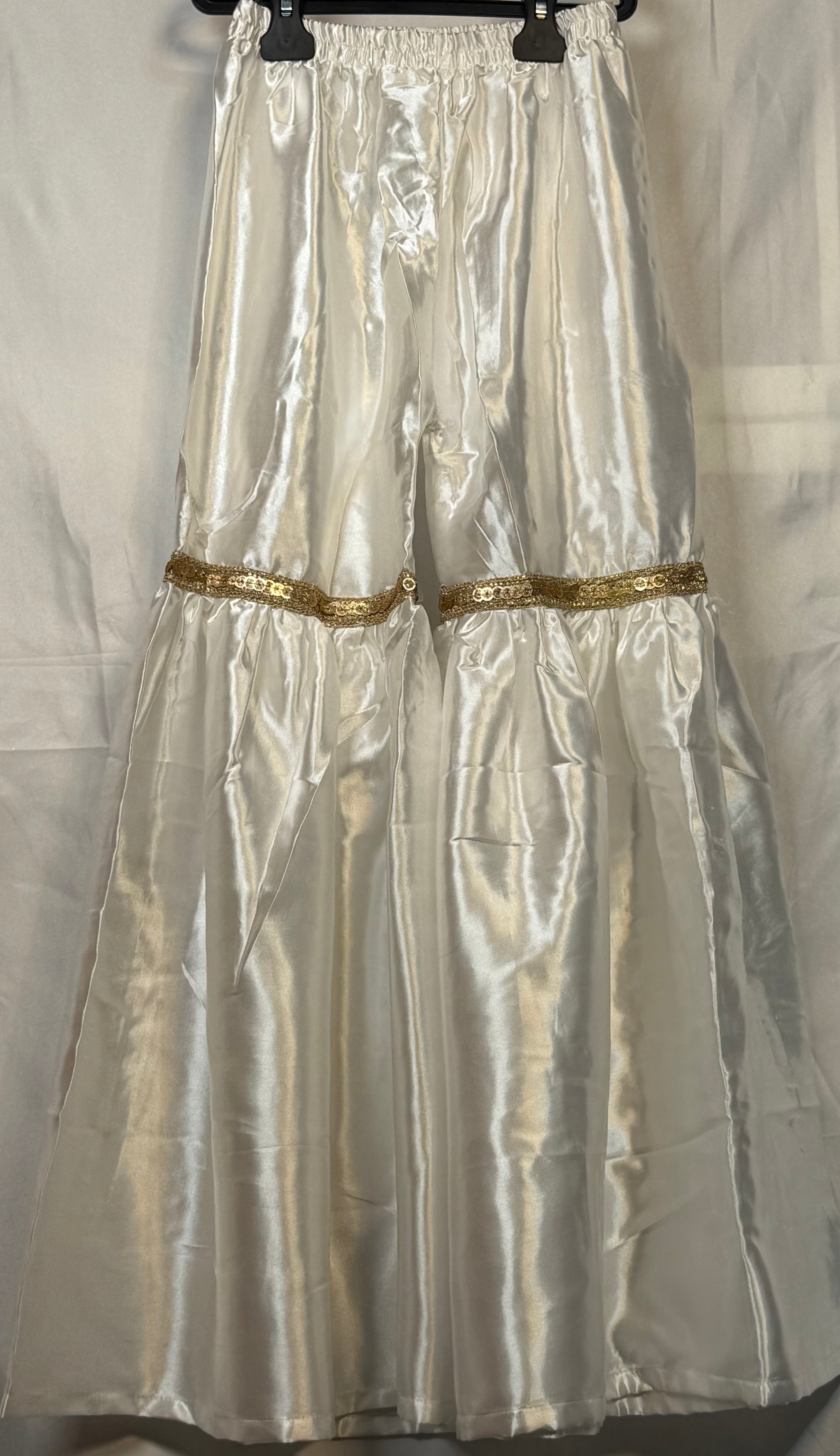 Girls White Chiffon Shirt & Garara Set With Sequence Emobidary On Shirt (3 Piece) Gcgs-21