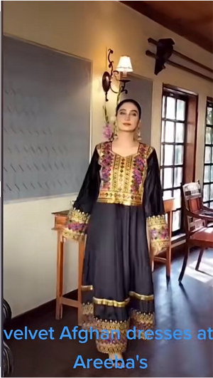 Black Valvet Afghani dress/Maxi (One piece)- Areeba's Couture