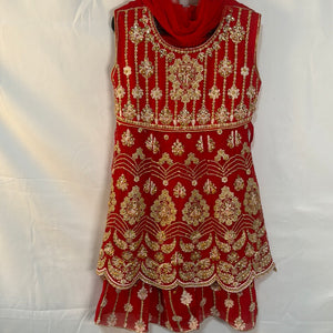 Girls red Shahjahan Garara collection D1- Areeba's Couture