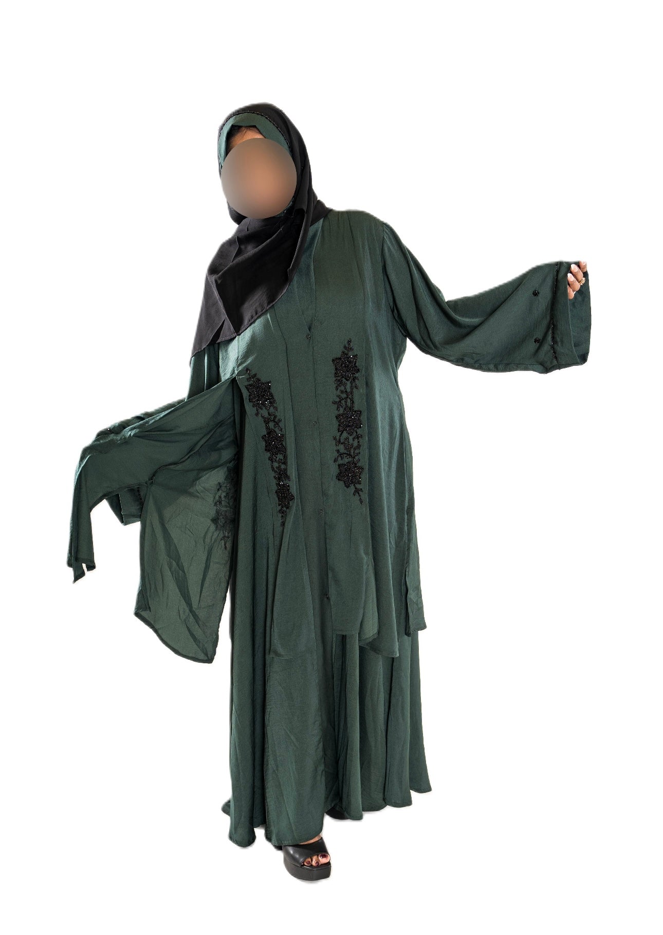 Beaded Work Abbaya in Bottle Green - Elegant and Stylish Abaya for Women