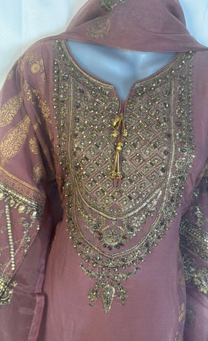 Dusty pink 3 pcs Garara set BCF 4- Areeba's Couture