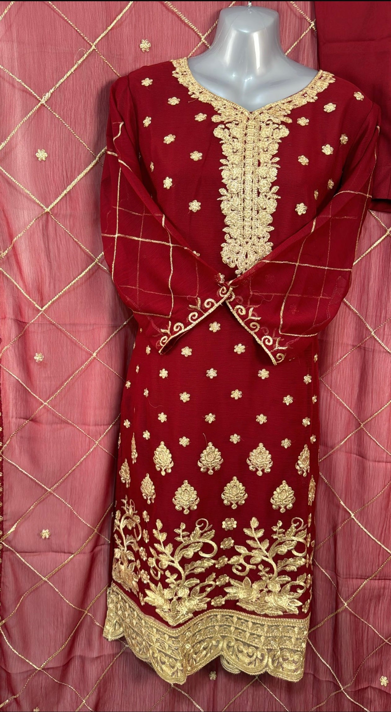 Maroon pure chiffon suit