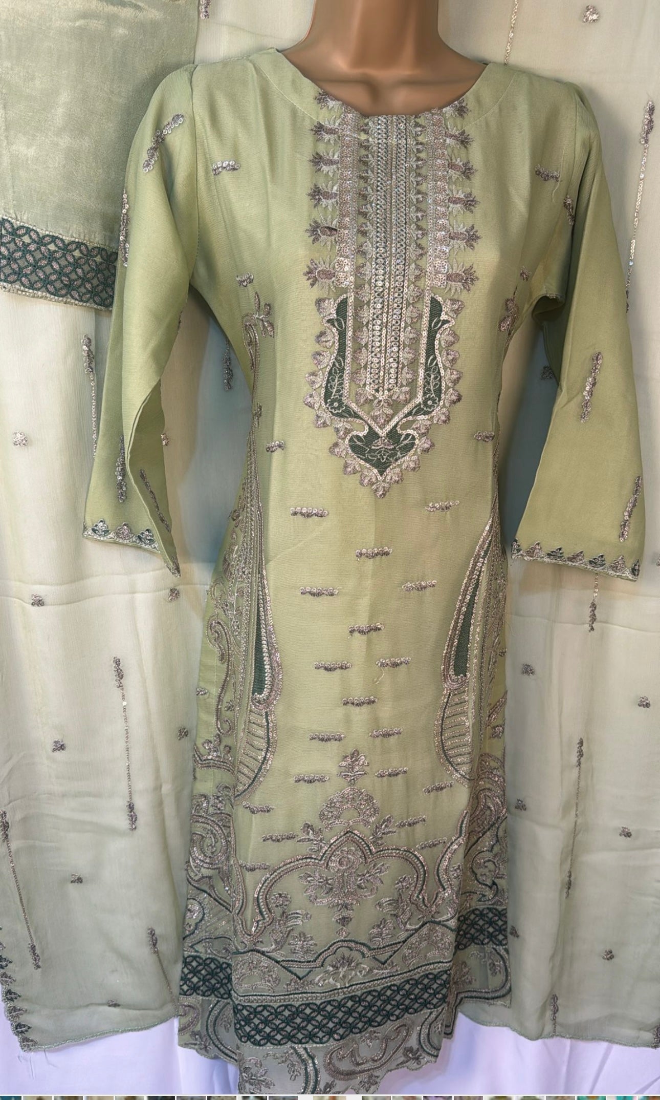 Sage green chiffon suit small size available