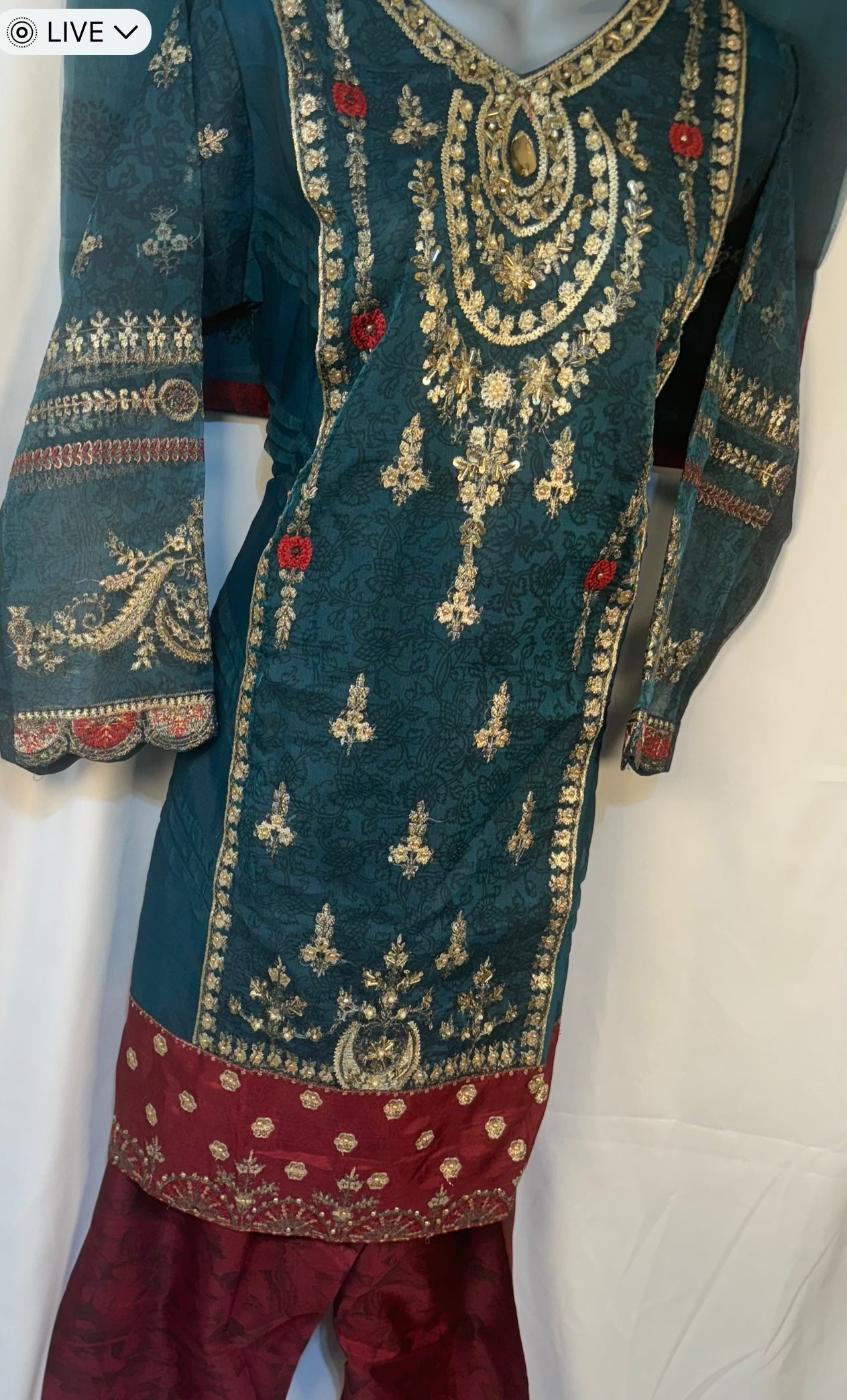 Teal embroidered suit SA23