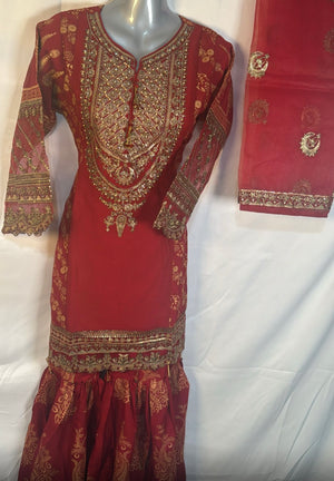 Red 3 pcs Garara set BCF 3- Areeba's Couture