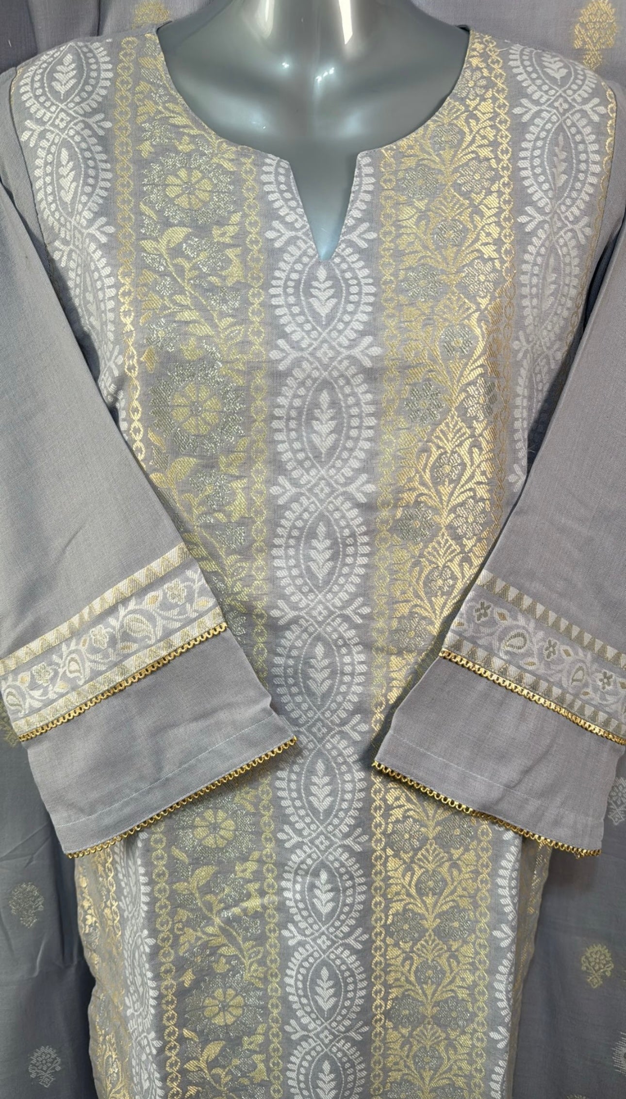 Cotton Zari baby blue three piece suit