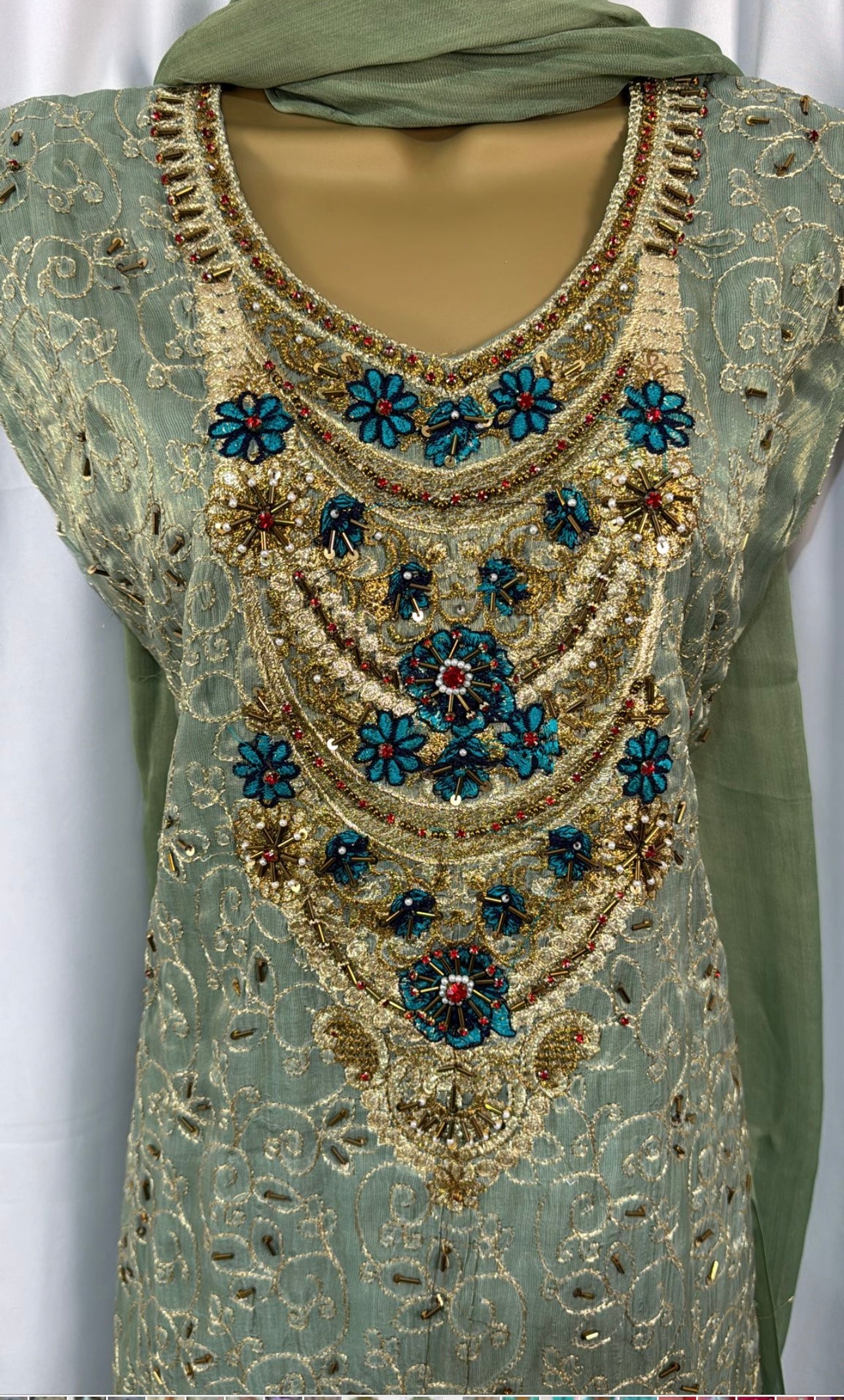 Mint three pice  suit with trouser and dupatta