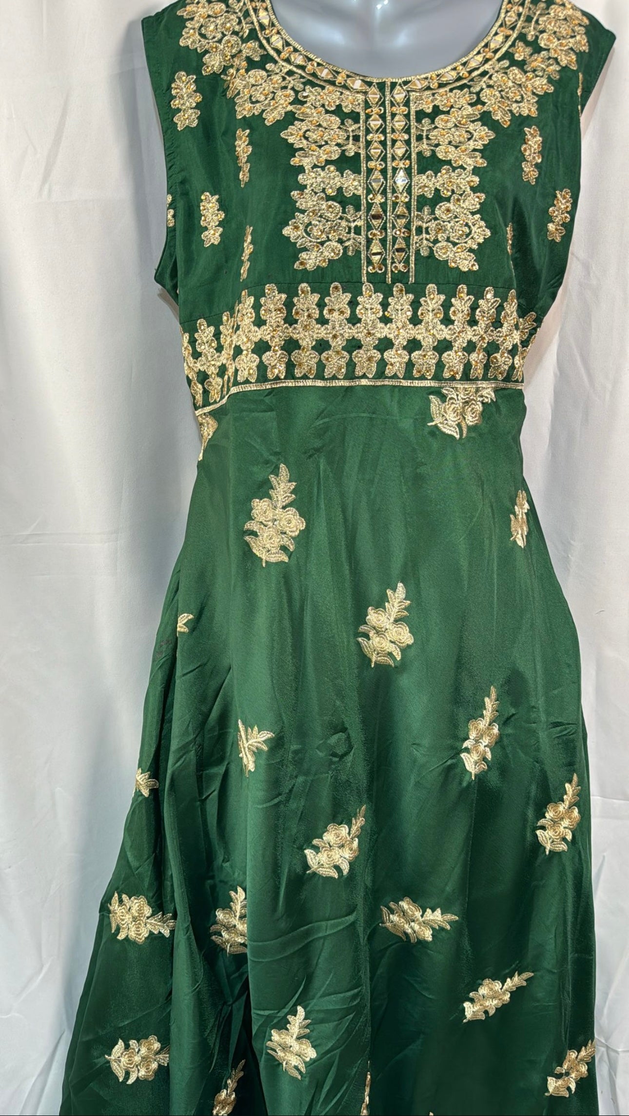 Long Cotton Silk Dress with Big Flare Embroidery and Mirror Work Perfect for Any Function British English Style