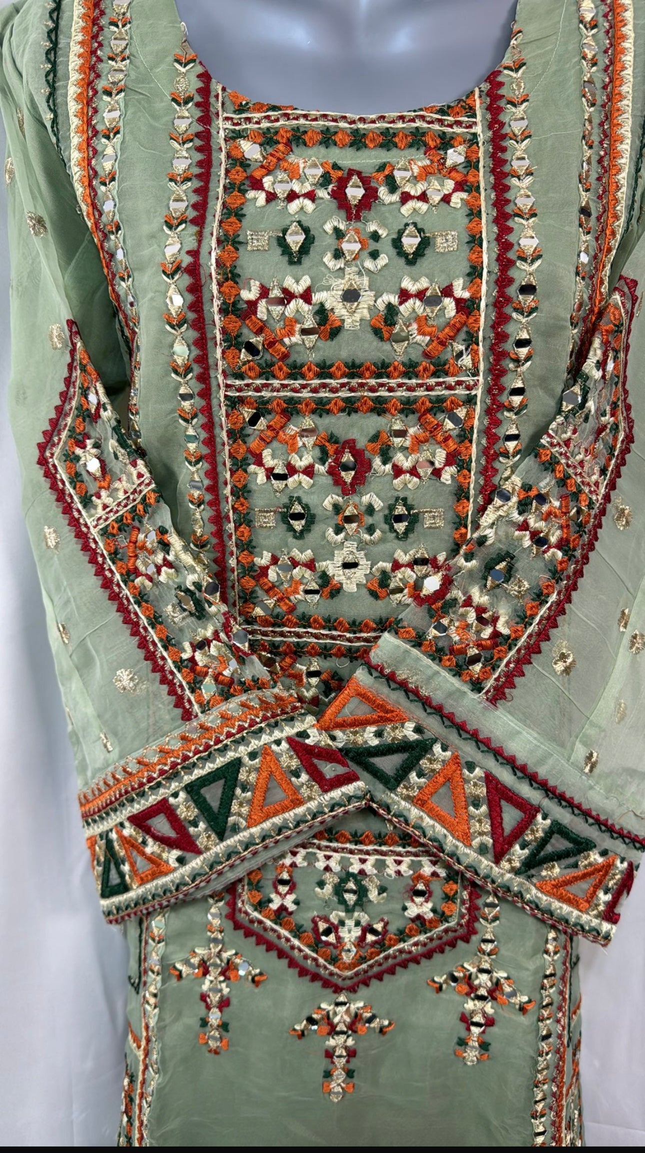 Three piece soft organza embroidered suit