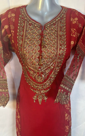 Red 3 pcs Garara set BCF 3- Areeba's Couture