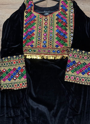 Black Valvet Afghani dress/Maxi (One piece)- Areeba's Couture