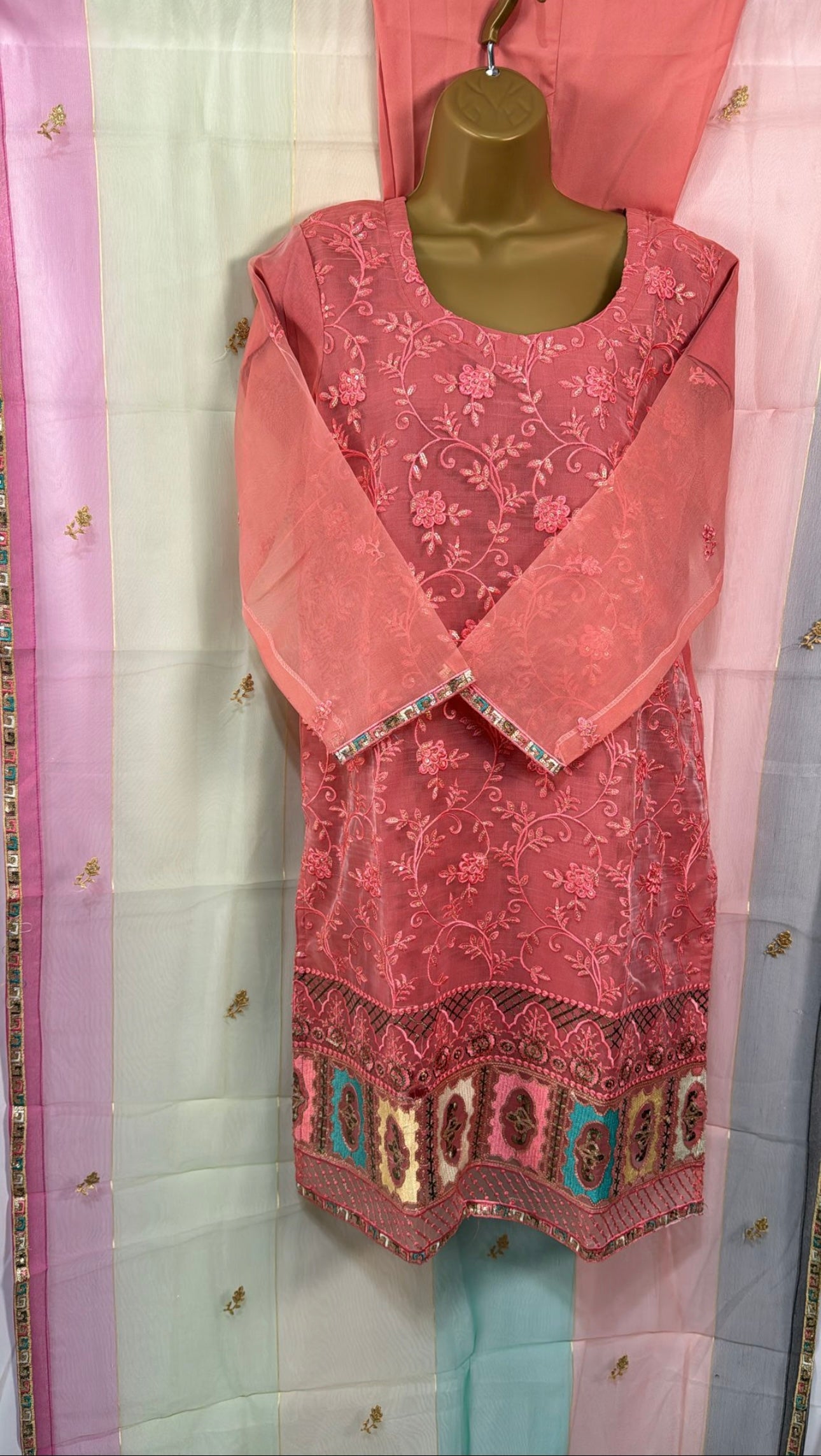 Pink three piece organza suit