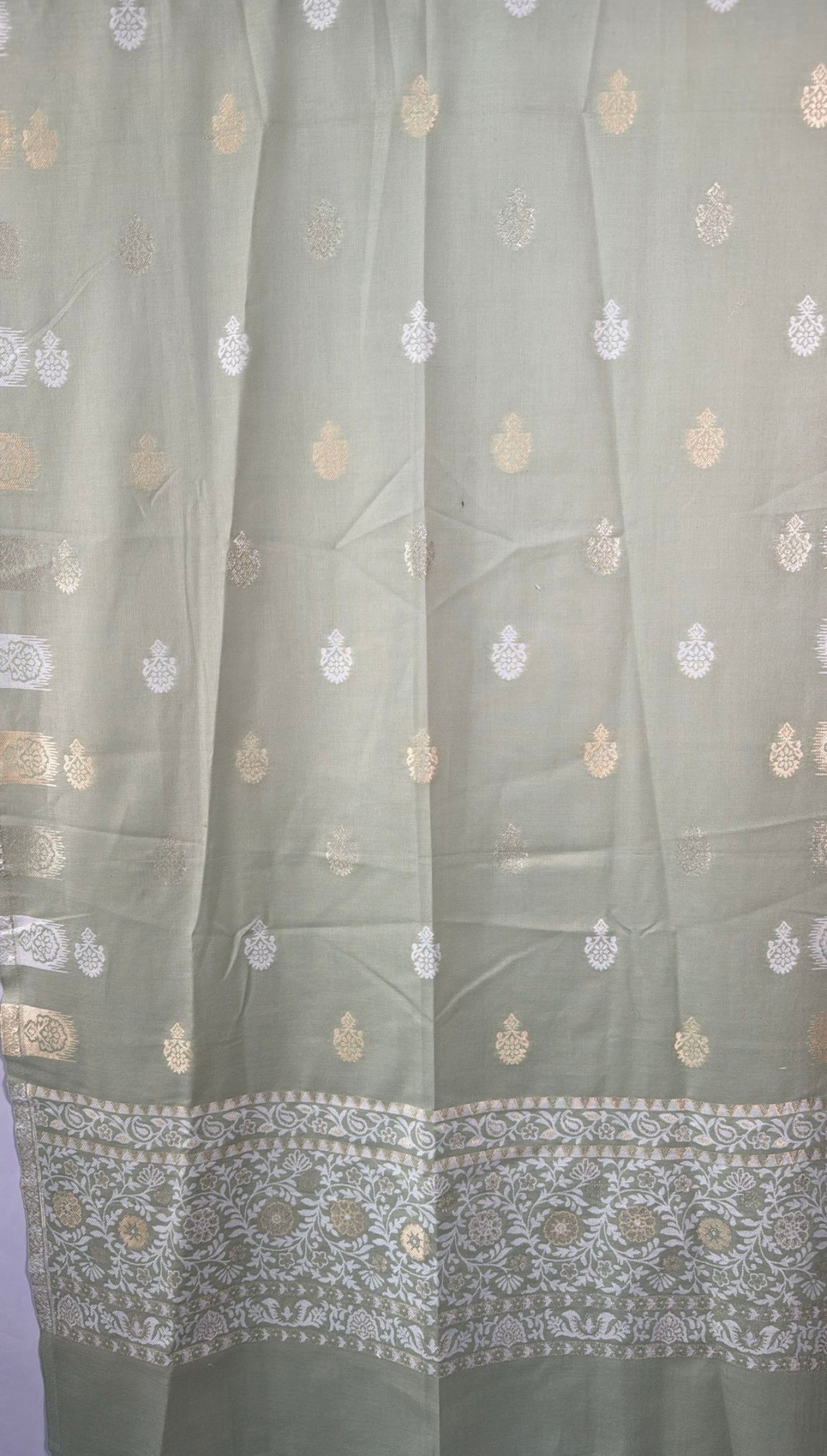 Cotton Zari  mint green three piece suit