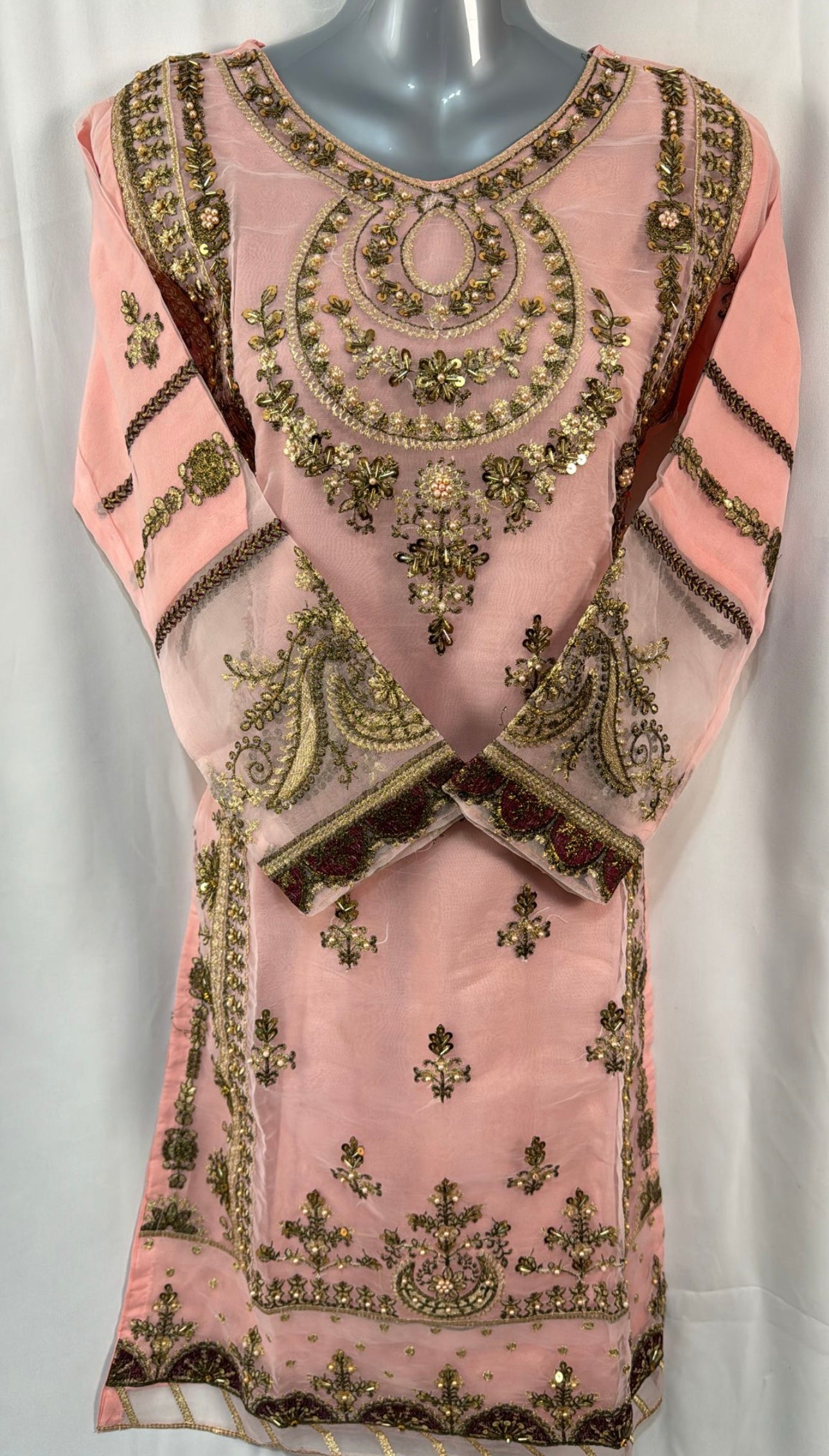 Peach three piece organza suit