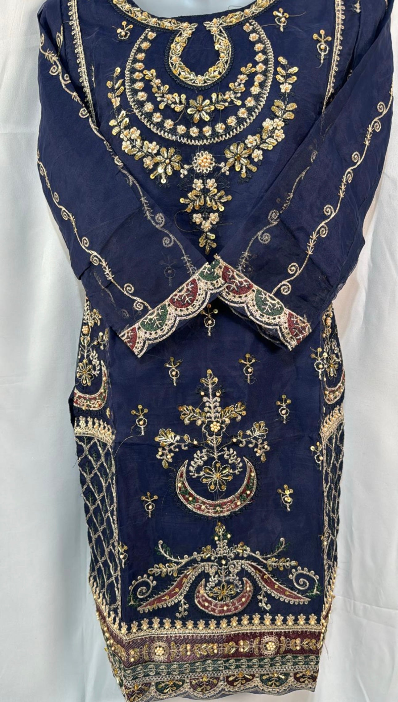Navy blue three piece organza suit