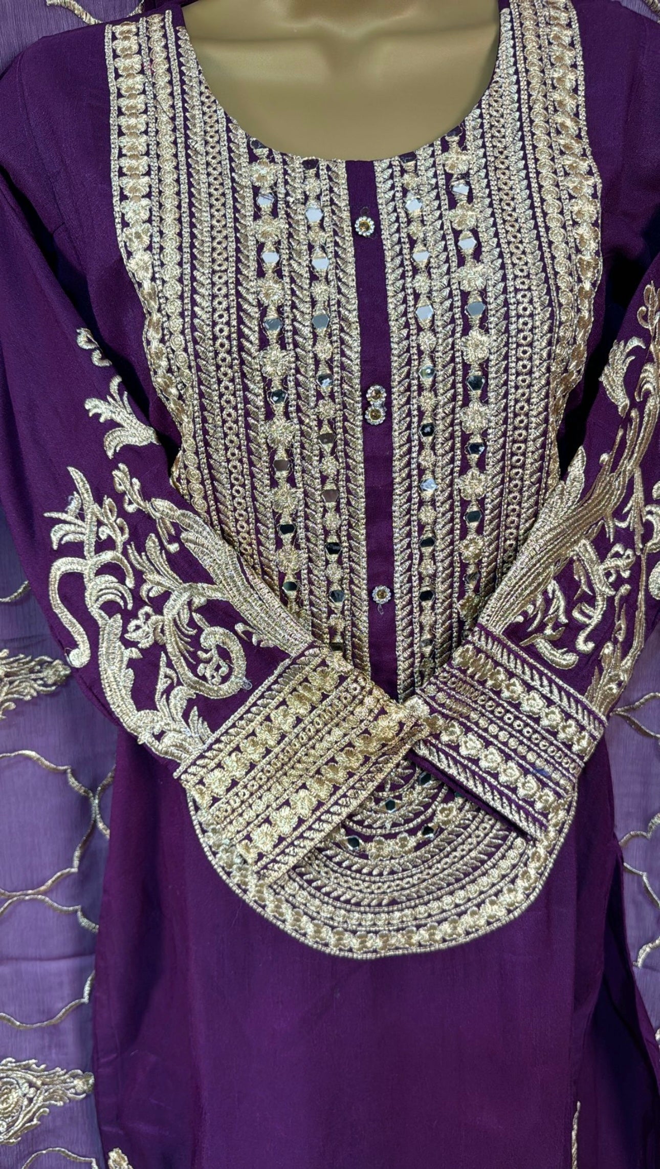 Purple Three Piece Suit - Embroidered Shirt Heavy Embroidered Dupatta & Plain Trouser for Any Occasion