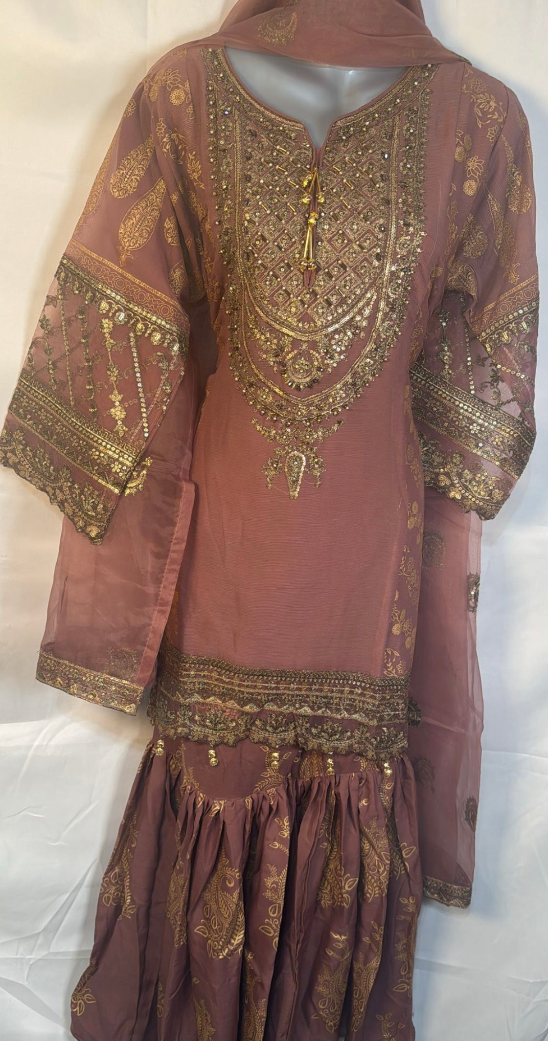 Dusty pink 3 pcs Garara set BCF 4- Areeba's Couture