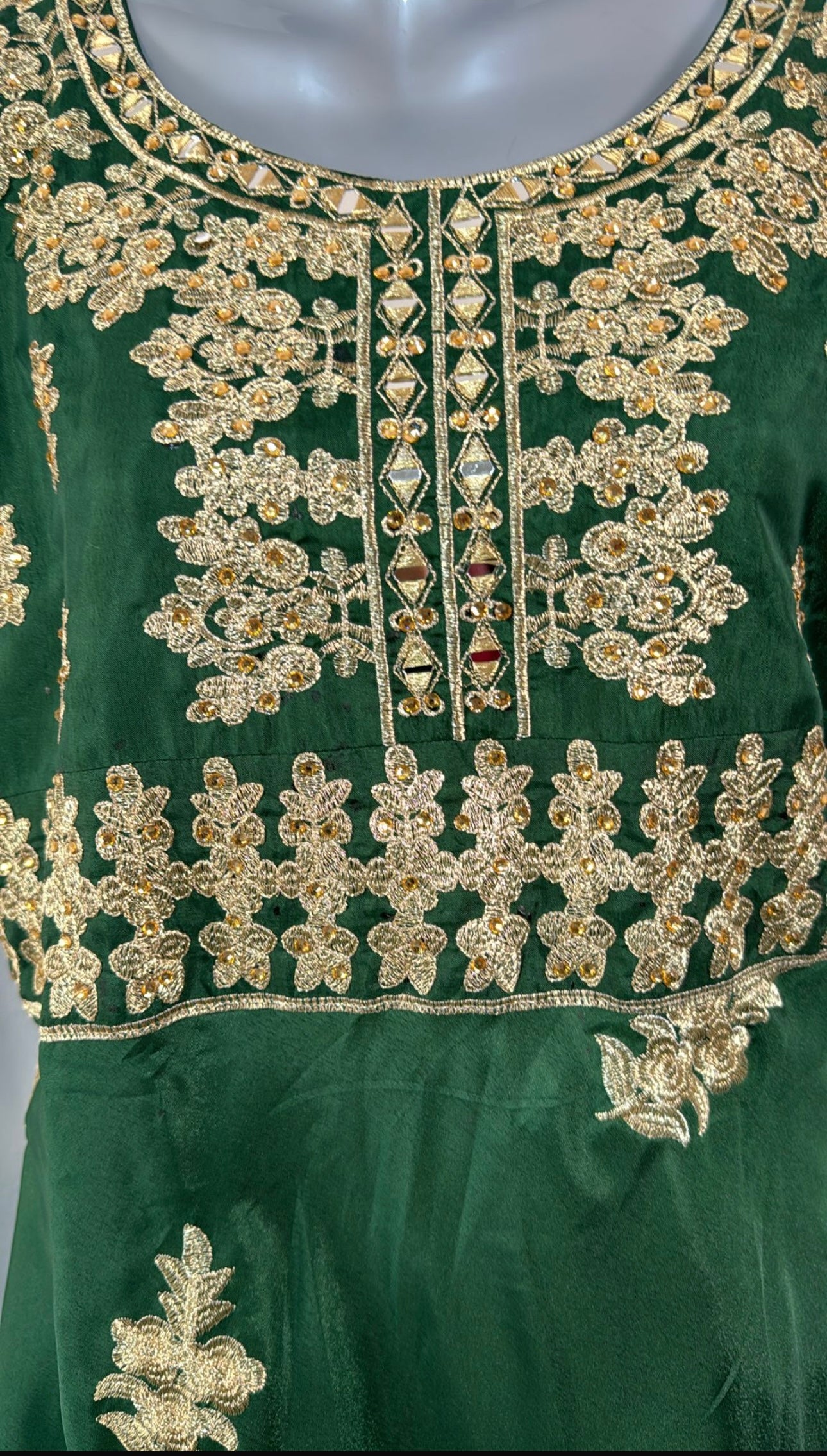 Long Cotton Silk Dress with Big Flare Embroidery and Mirror Work Perfect for Any Function British English Style