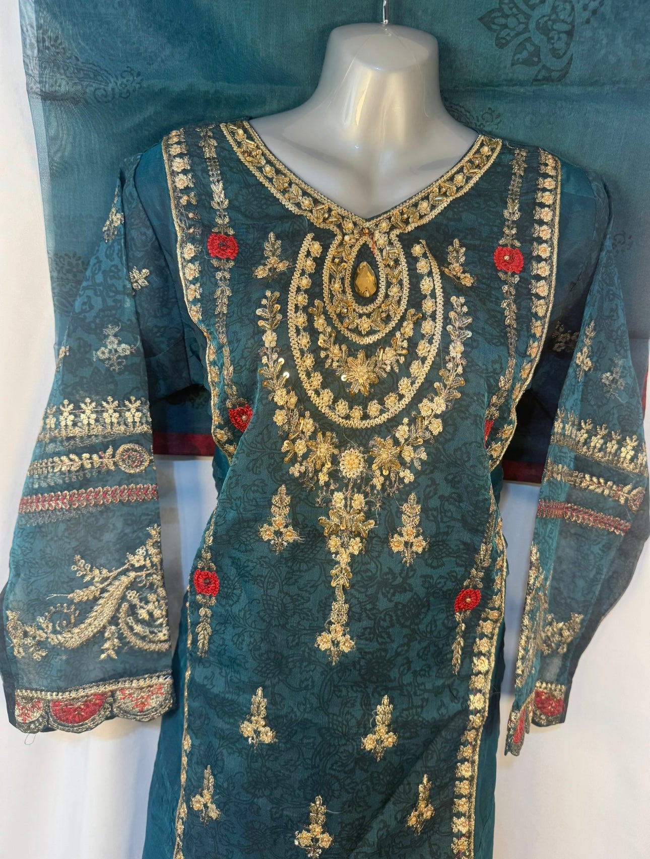 Teal embroidered suit SA23