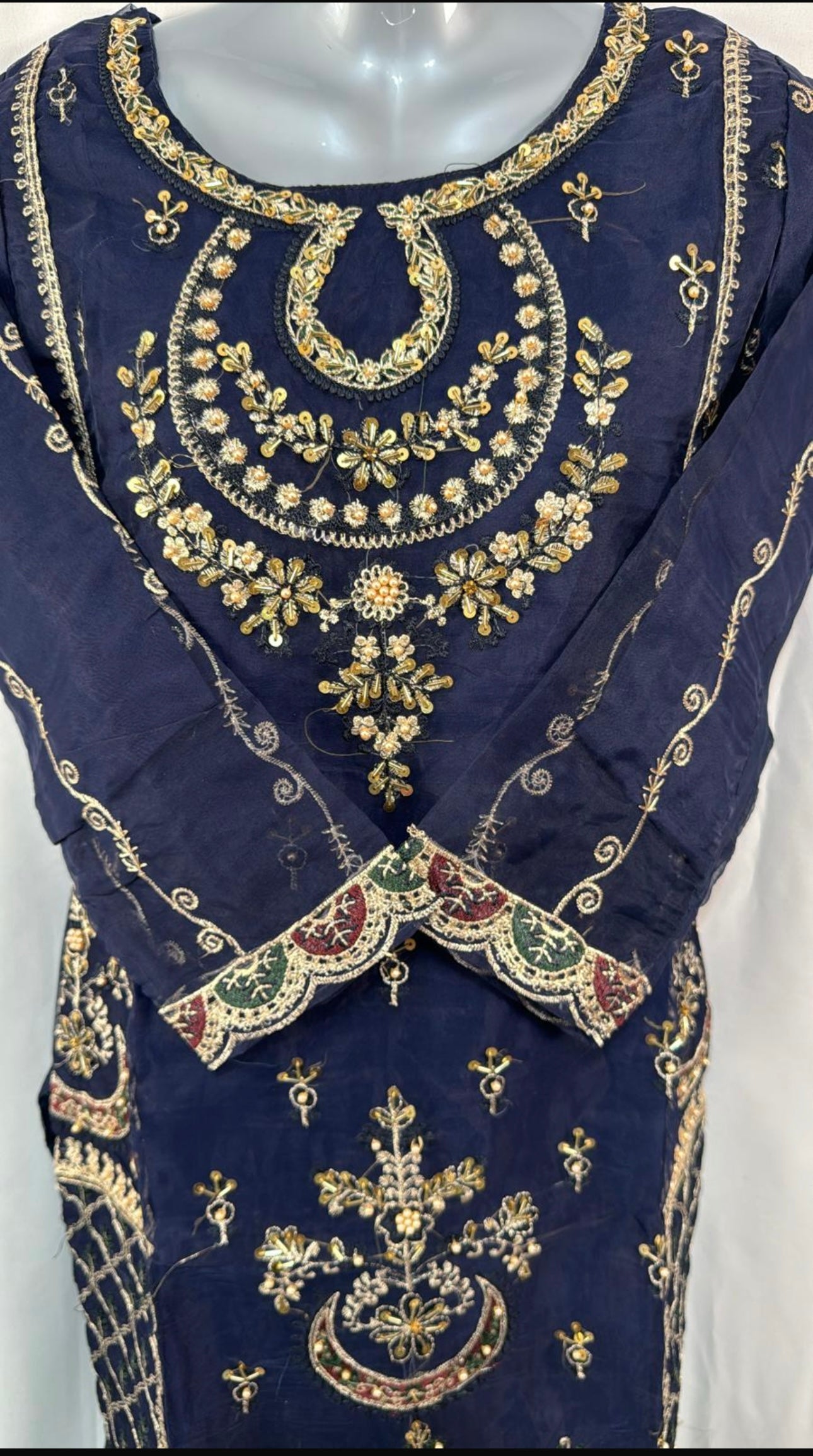 Navy blue three piece organza suit