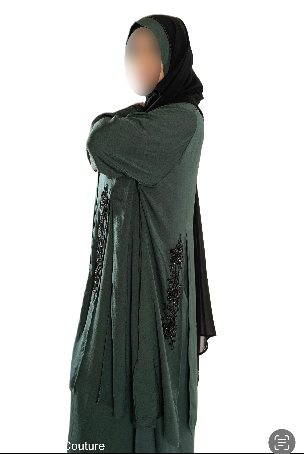 Beaded Work Abbaya in Bottle Green - Elegant and Stylish Abaya for Women