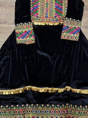 Black Valvet Afghani dress/Maxi (One piece)- Areeba's Couture