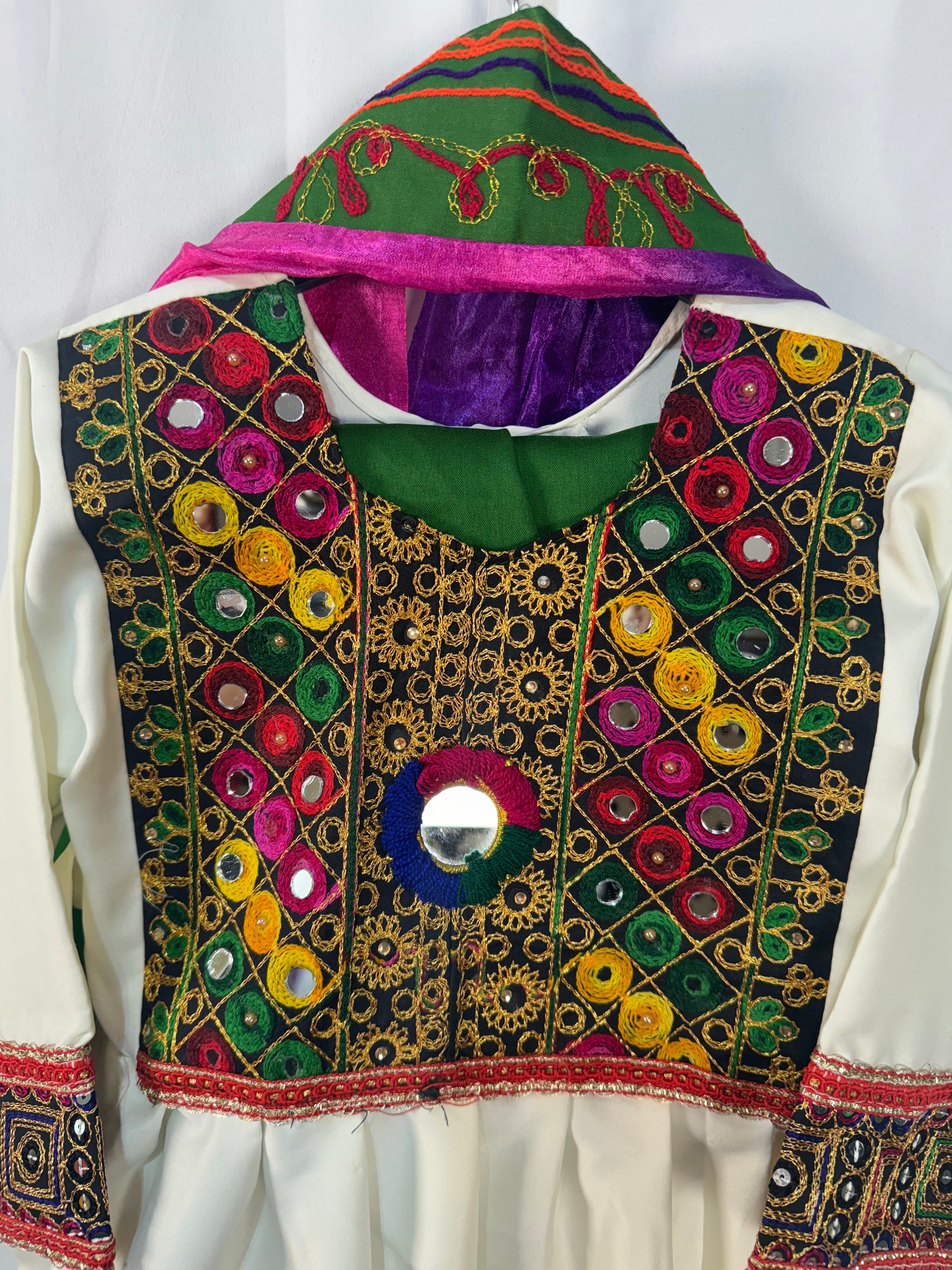 Girls Afghan Silk Dress with Embroidery on Top Traditional Ethnic Wear for Children