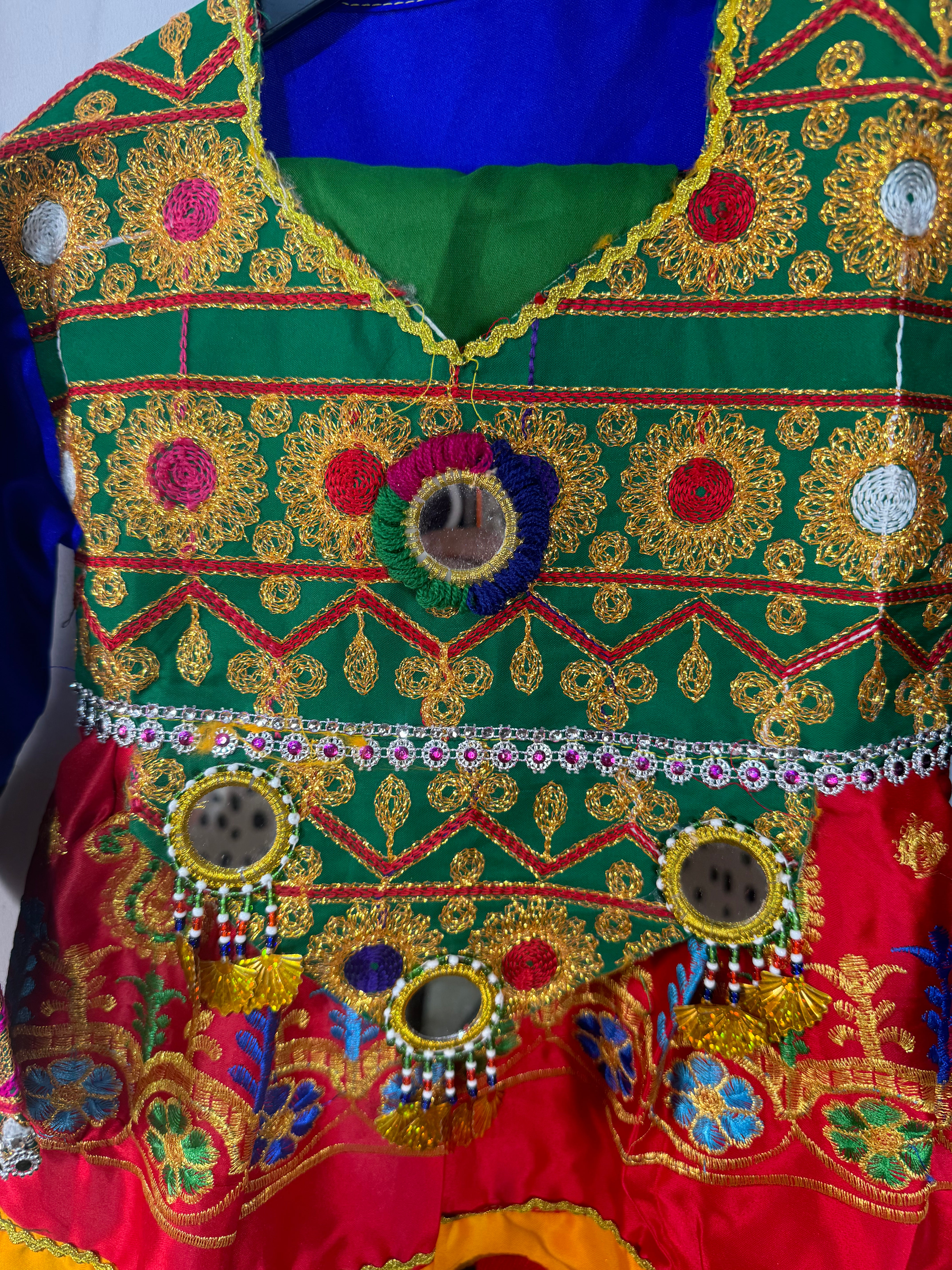 Girls Afghan Dress with Multiple Embroidery on Top and Matching Trouser for Festive Wear