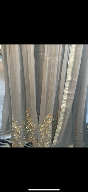 Ash gray heavy beaded and embroidery work maxi suit- Areeba's Couture