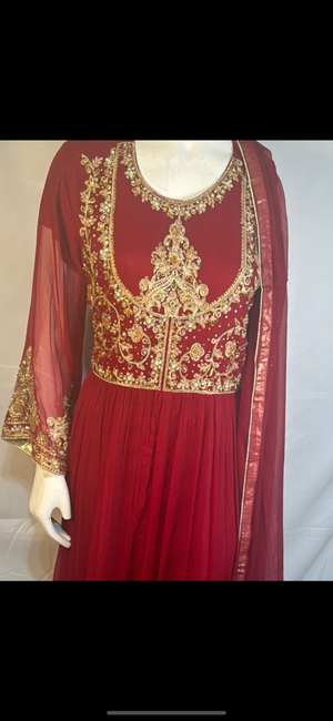 Maroon heavy beaded and Zari embroidery 3 piece suit- Areeba's Couture