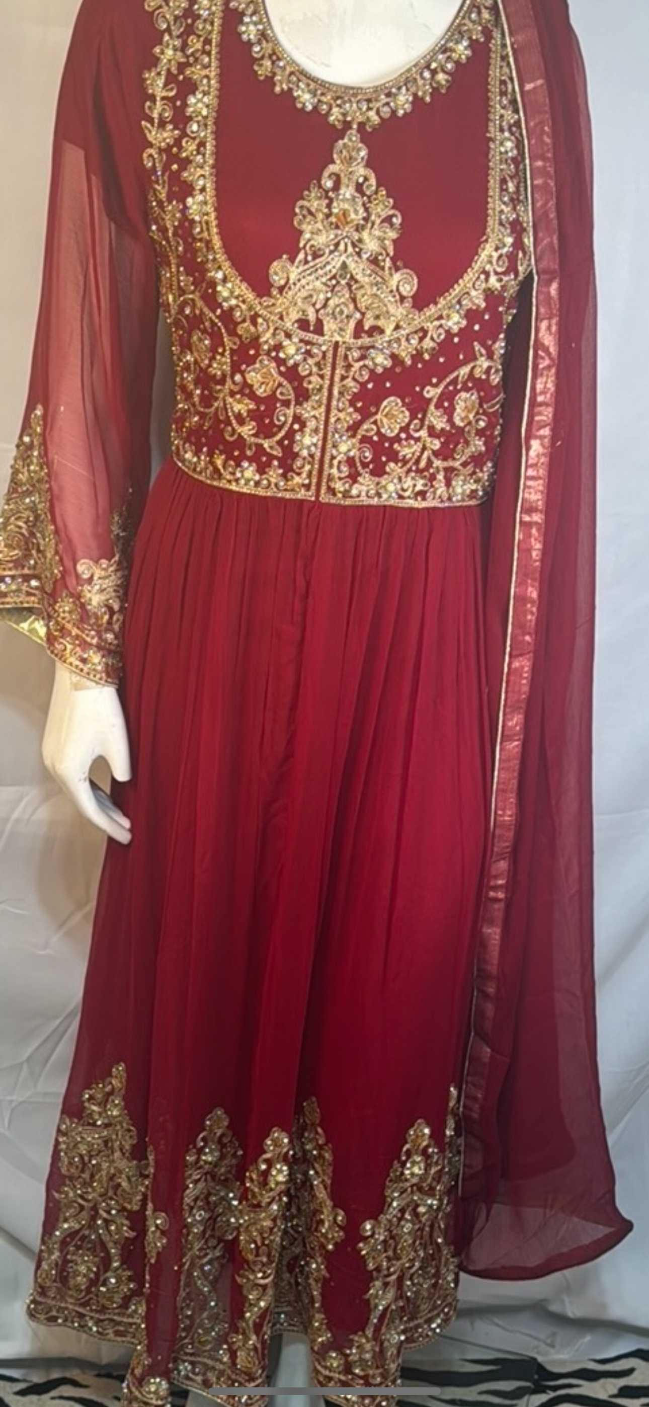 Maroon heavy beaded and Zari embroidery 3 piece suit