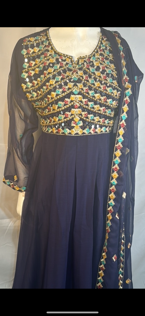 Navy blue maxi dress with embellishments- Areeba's Couture