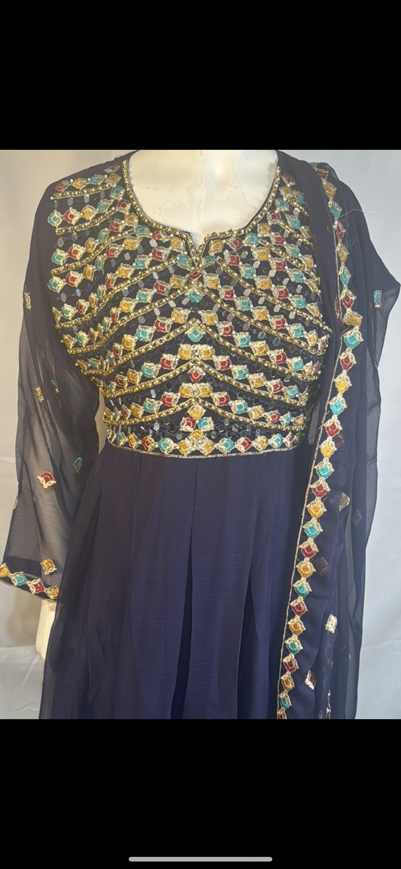 Navy blue maxi dress with embellishments- Areeba's Couture