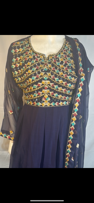 Navy blue maxi dress with embellishments- Areeba's Couture