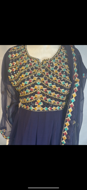 Navy blue maxi dress with embellishments- Areeba's Couture