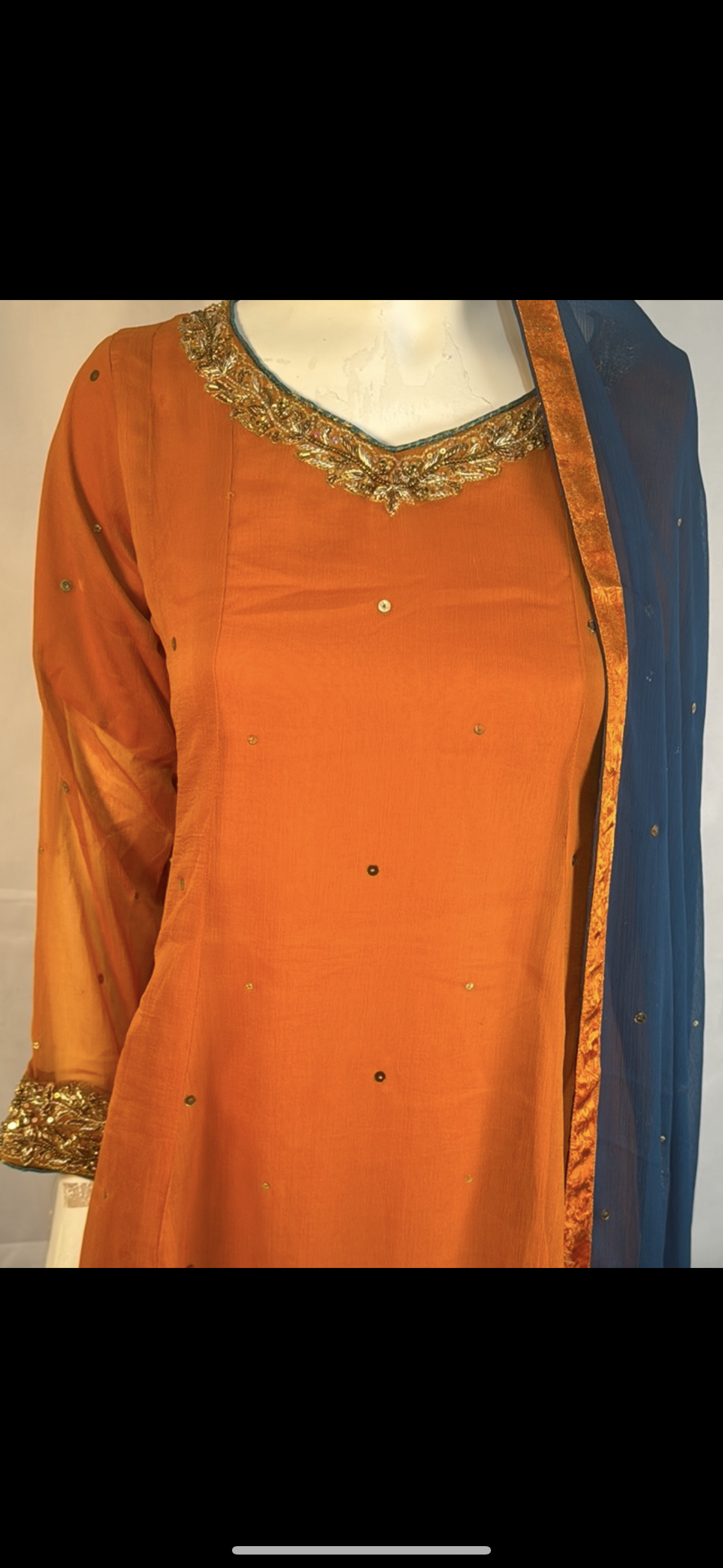 Orange with teal trouser maxi dress- Areeba's Couture