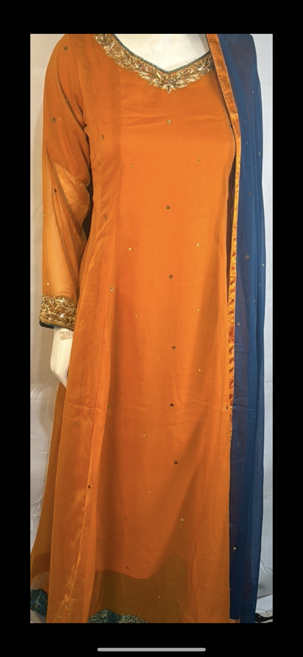 Orange with teal trouser maxi dress- Areeba's Couture