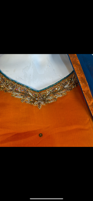 Orange with teal trouser maxi dress- Areeba's Couture