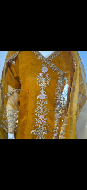 Organza frock Angrakha style suit- Areeba's Couture