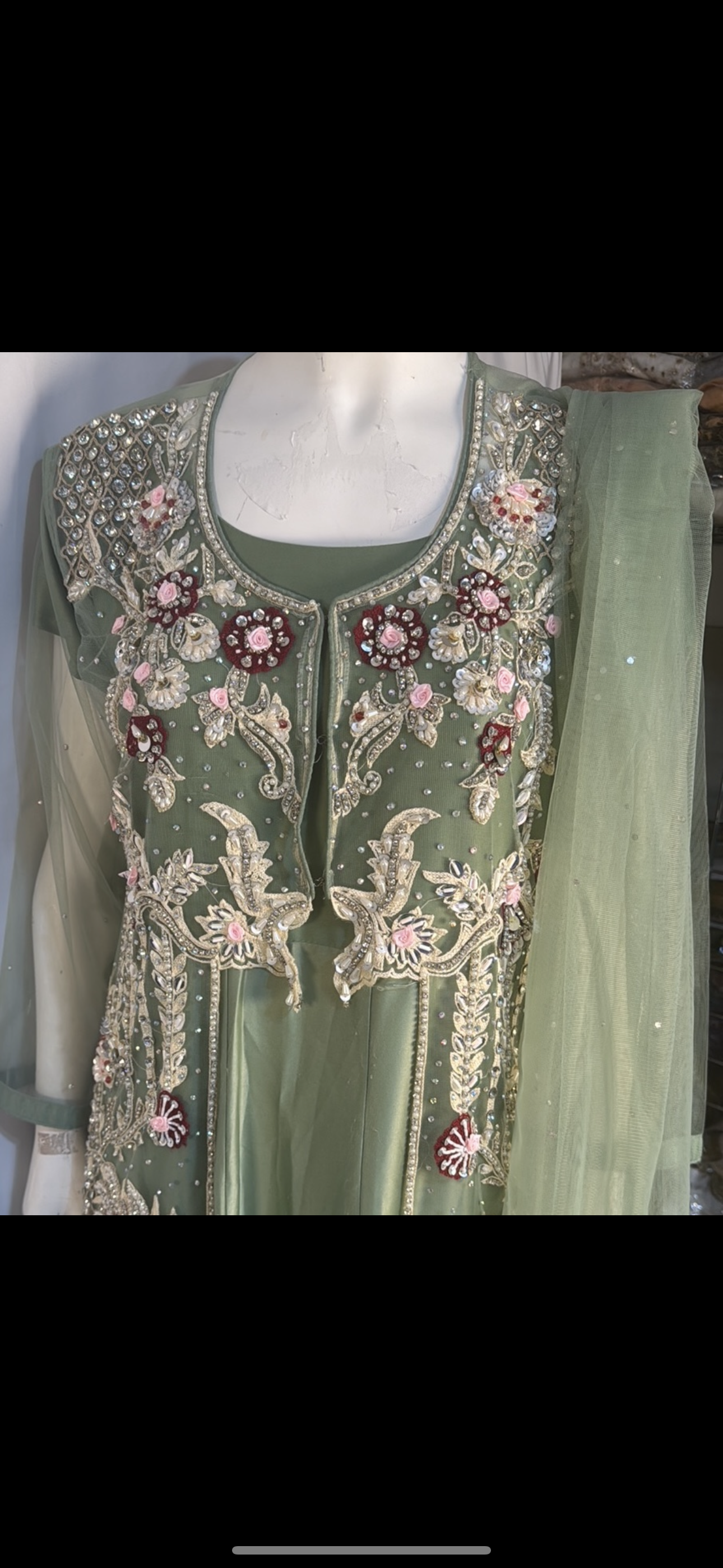 Silk Long Dress with Gown Embellishment - Elegant Floral Beaded Design for Special Occasions