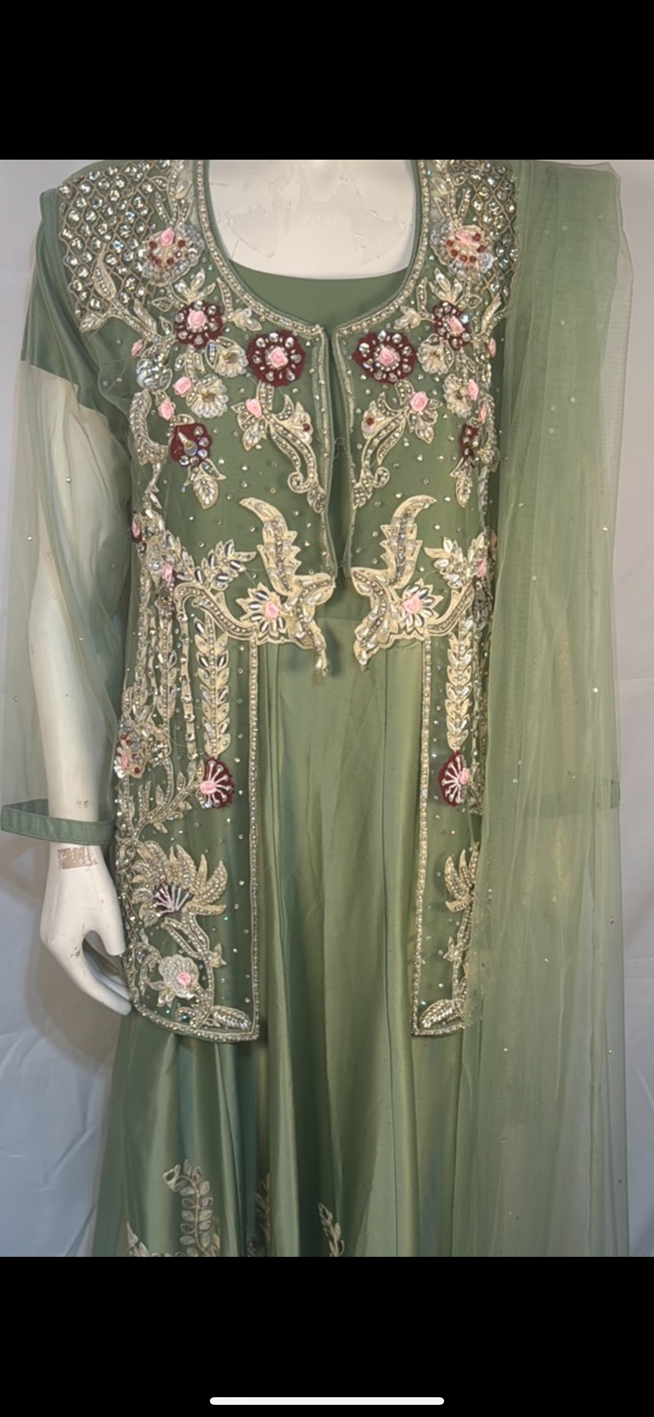 Silk Long Dress with Gown Embellishment - Elegant Floral Beaded Design for Special Occasions