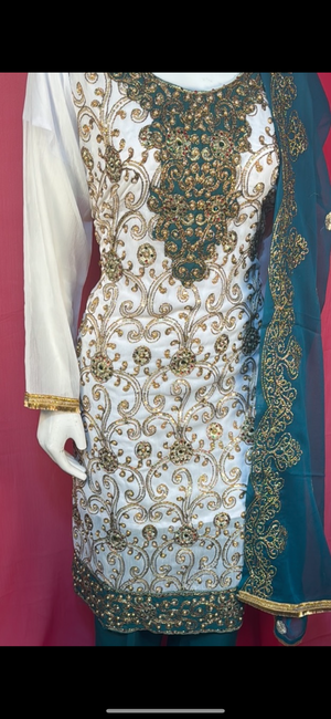 Stone and Zari work three piece suit- Areeba's Couture