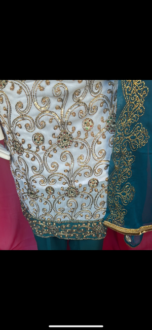 Stone and Zari work three piece suit- Areeba's Couture