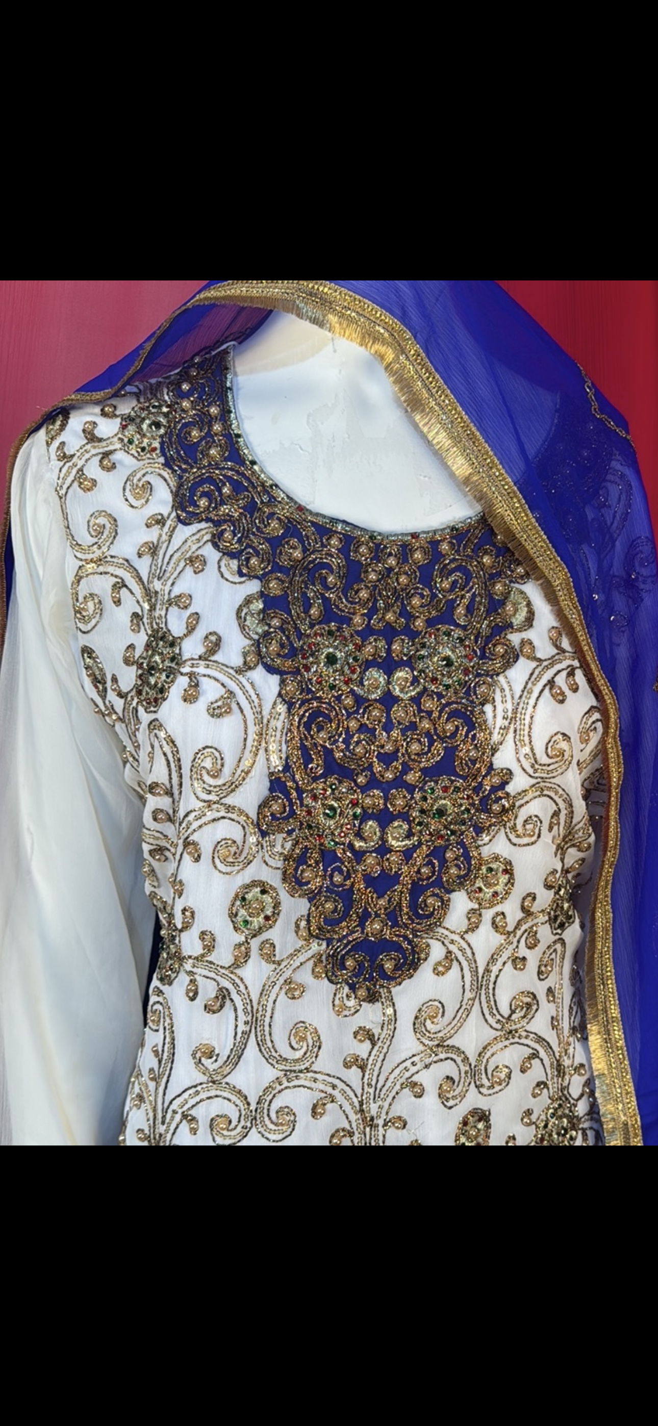 Stone and zari work three piece suit