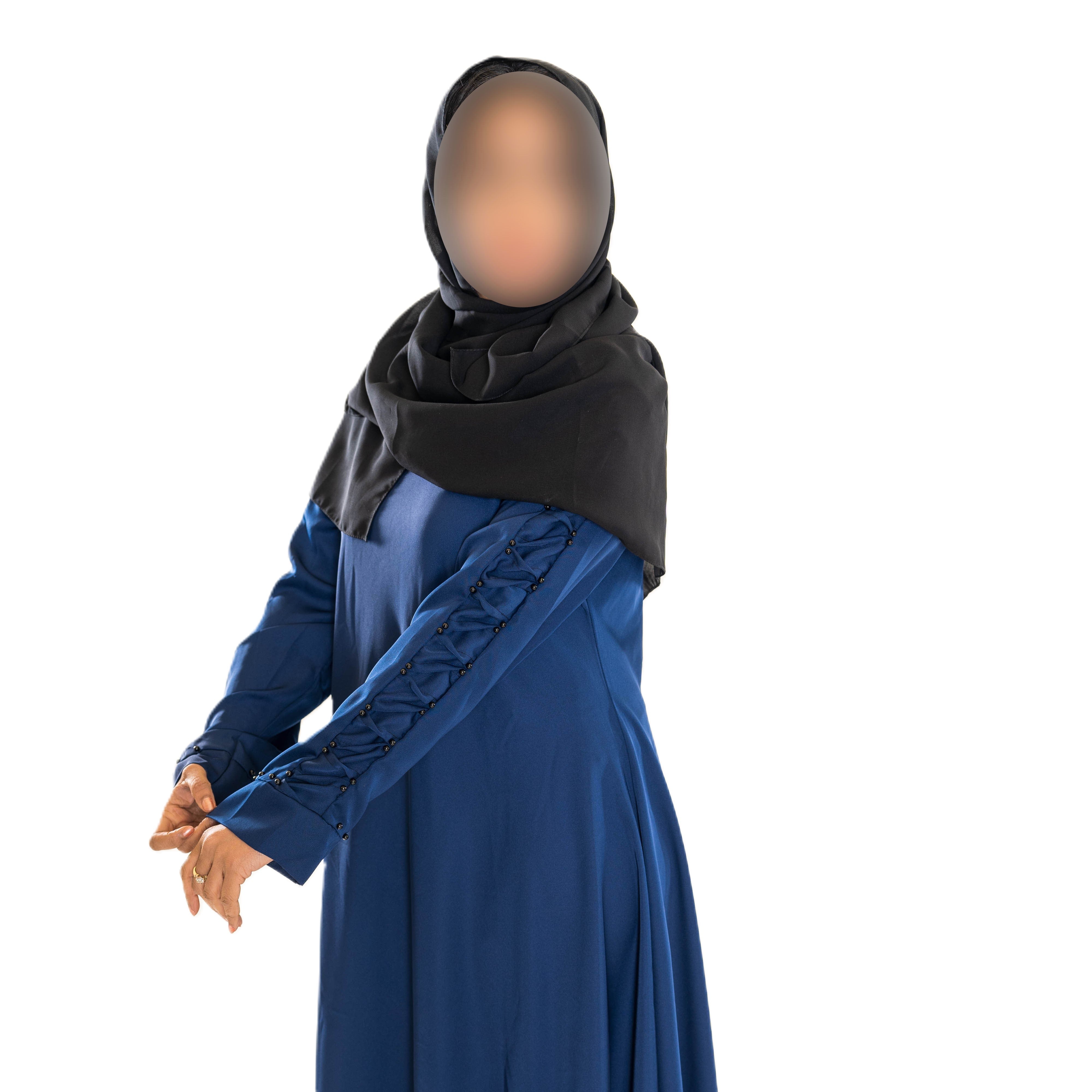 Colour abaya with pleated sleeves and pearls - Scarf sold separately