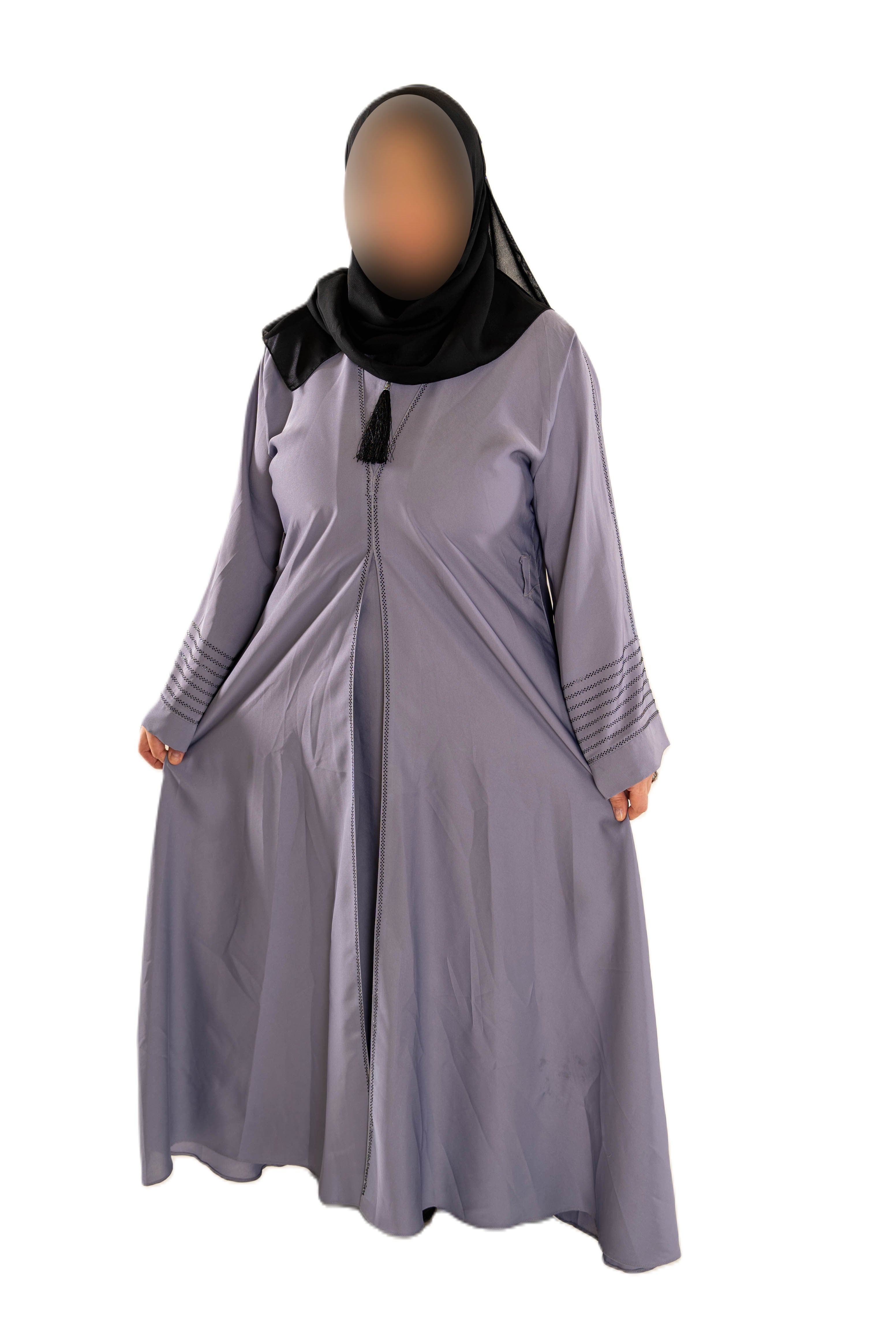 V Neck Abaya with Tassel in Olive Green - Elegant Long Sleeve Dress for Women